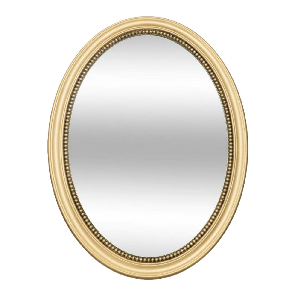 Espejo decorativo ovalado estilo clásico, marco dorado con detalle de cuentas, para pared