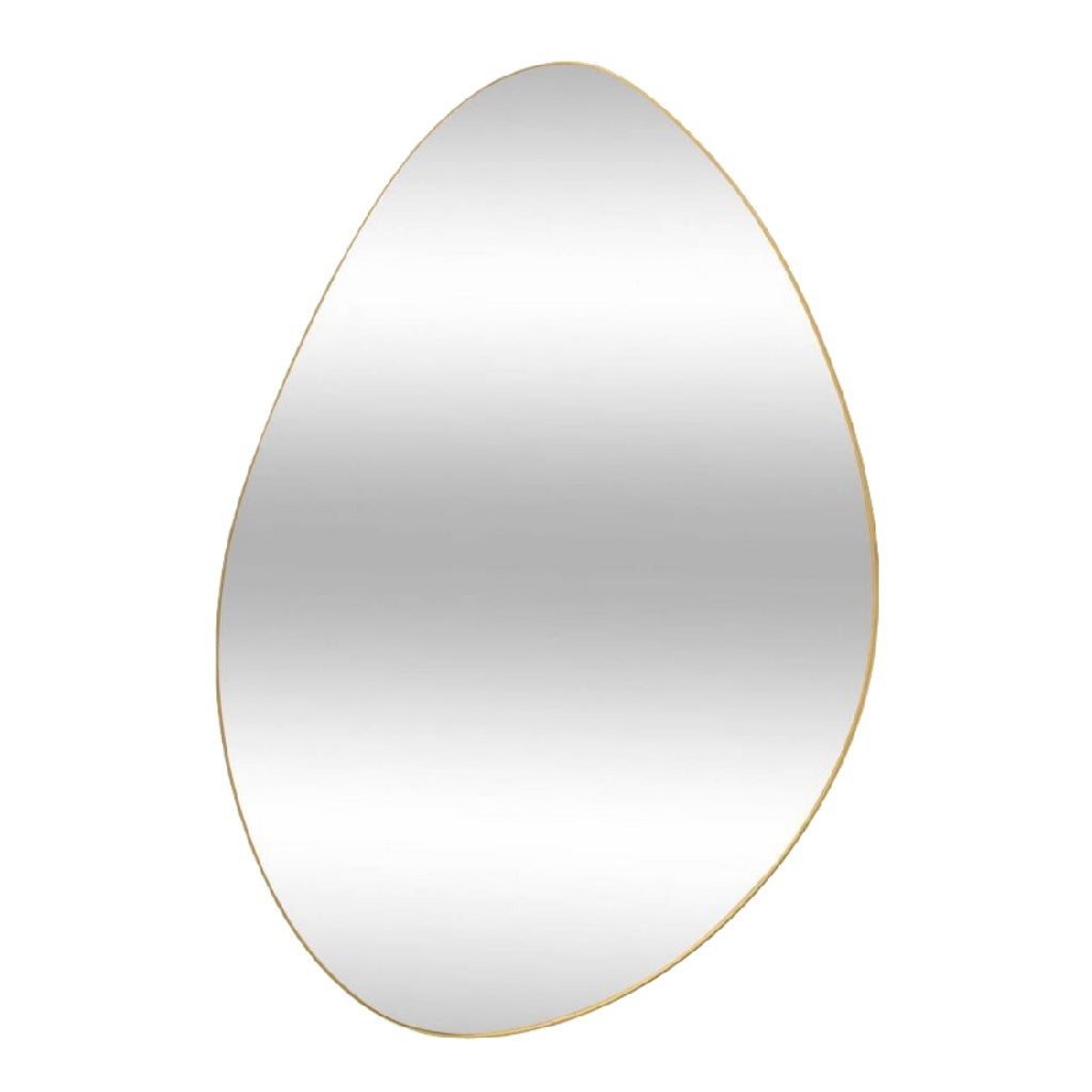 Espejo decorativo ovalado orgánico, marco metálico dorado fino, para pared