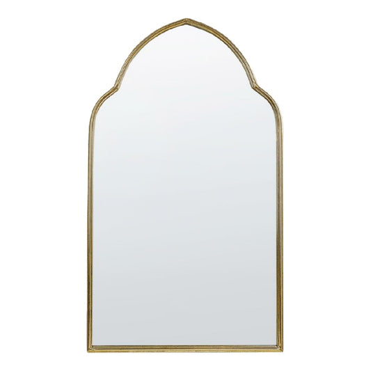 Espejo decorativo con arco estilo clásico, marco metálico dorado, para pared