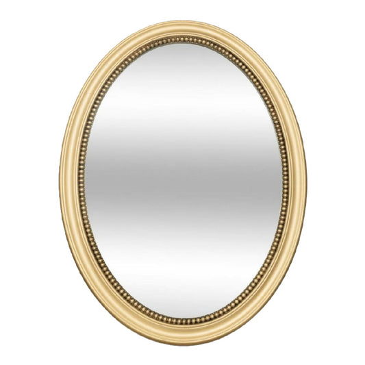 Espejo decorativo ovalado estilo clásico, marco dorado con detalle de cuentas, para pared