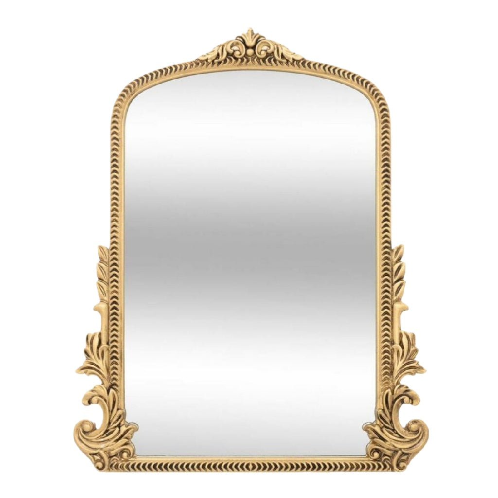 Espejo decorativo con arco estilo barroco, marco dorado tallado, para pared