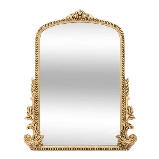 Espejo decorativo con arco estilo barroco, marco dorado tallado, para pared
