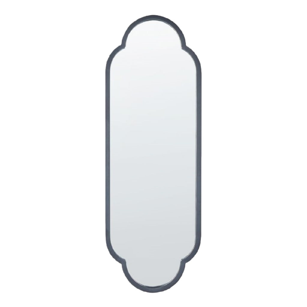 Espejo decorativo alargado con doble arco, marco metálico gris, para pared