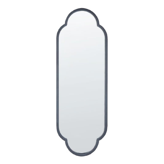 Espejo decorativo alargado con doble arco, marco metálico gris, para pared