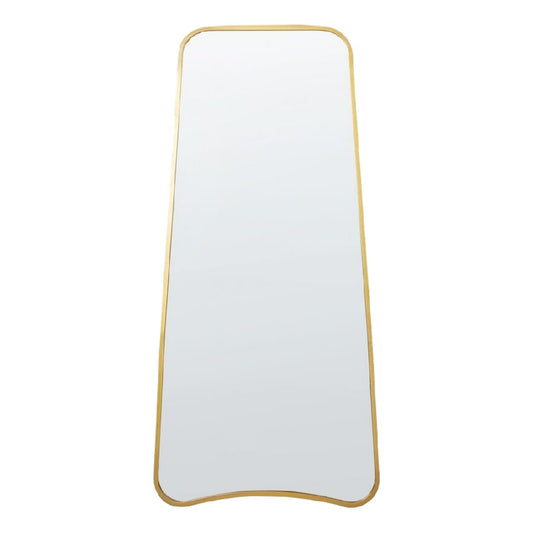 Espejo decorativo alargado trapezoidal, marco metálico dorado, para pared