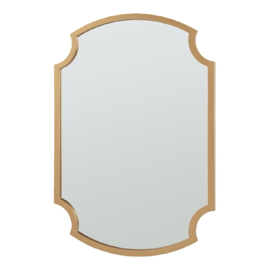 Espejo decorativo clásico con contorno recortado, marco metálico dorado, para pared