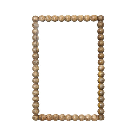Espejo decorativo rectangular con marco de cuentas de madera natural, para pared