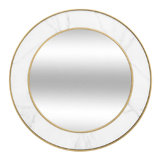 Espejo de pared redondo con marco de mármol y detalles dorados